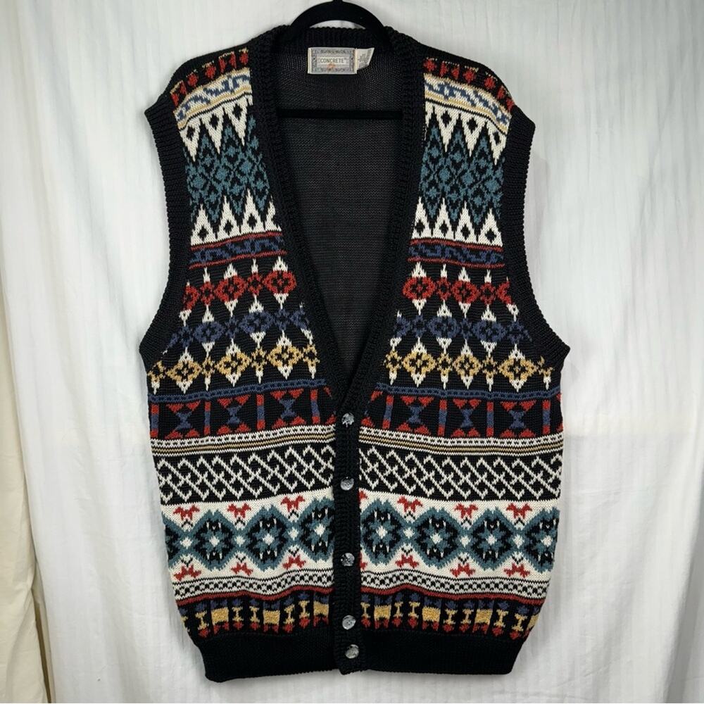 Concrete Mix Men’s Large Knit Sweater Vest Grandpa Core Vintage Ramie Western